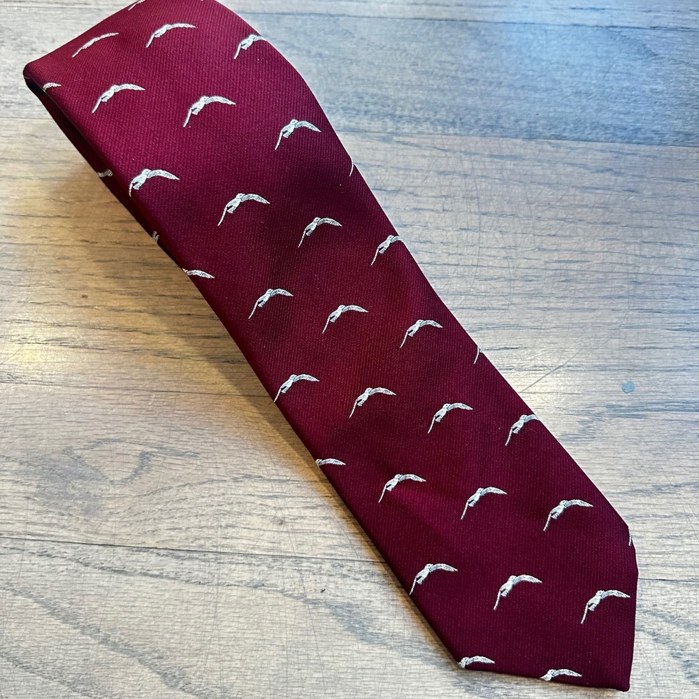 Vintage Robert Talbott Necktie‎ Burgundy Bird Print Silk Blend Tie Mens